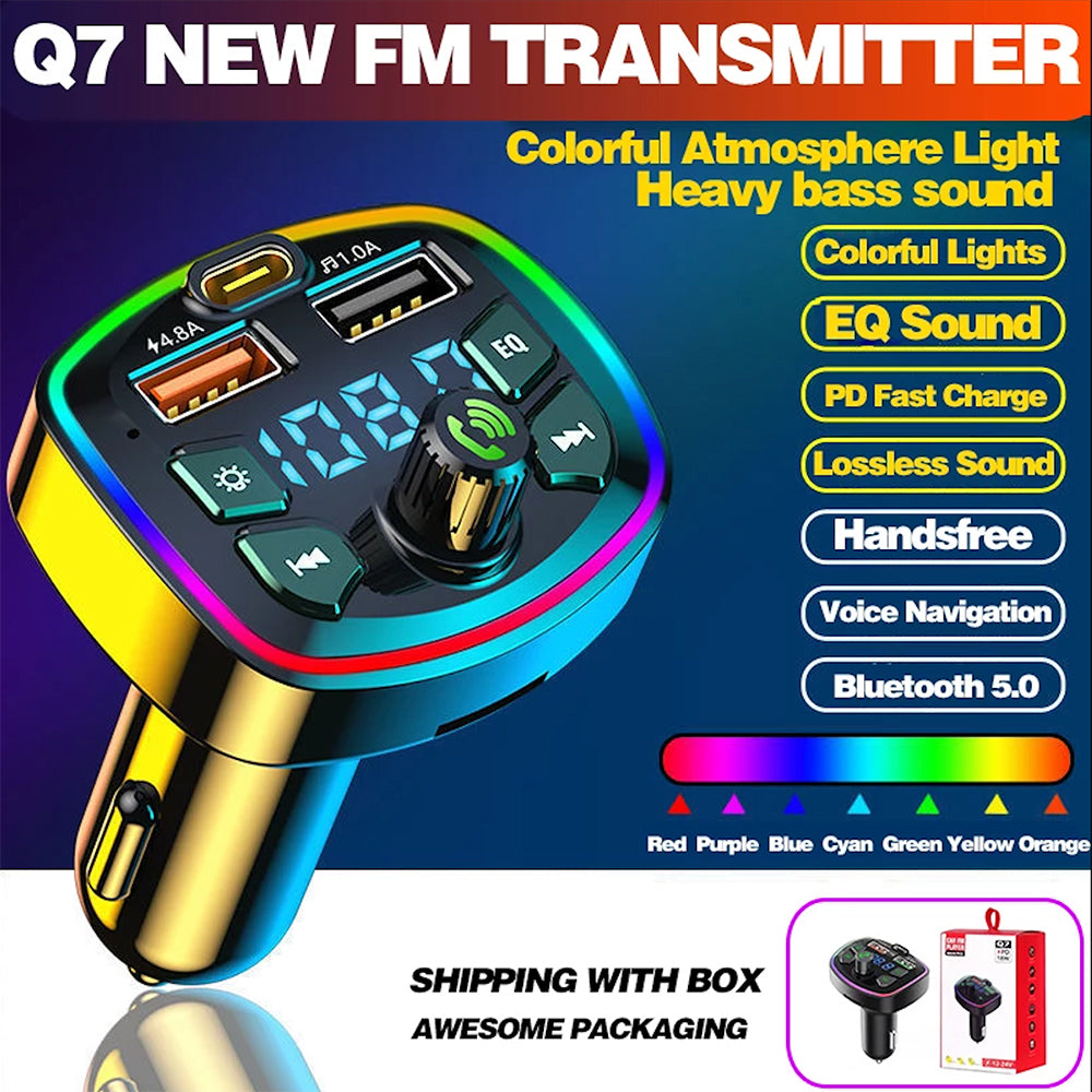 Q7 PD Bluetooth Car Adapter FM Transmitter USB AUX Radio