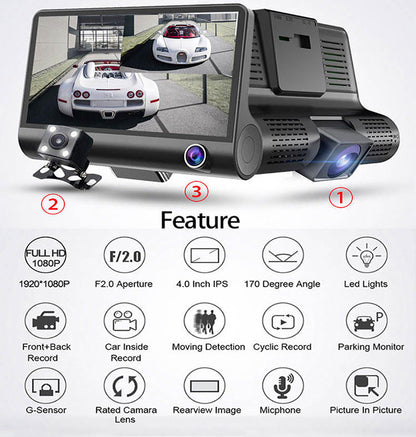 Z33D Video Recorder Car DVR 2/3 Cameras Lens DASH Camera